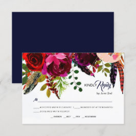 ボホバはっきりしたルガンディ海軍フローラ結婚式RSVP 出欠カード