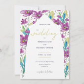 ボホバイオレットターコイズワイルドフラワーウォータカラーアート 招待状 (正面)