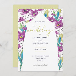 ボホバイオレットターコイズワイルドフラワーウォータカラーアート 招待状