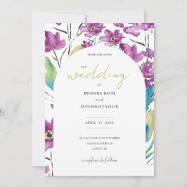 ボホバイオレットターコイズワイルドフラワーウォータカラーアート 招待状