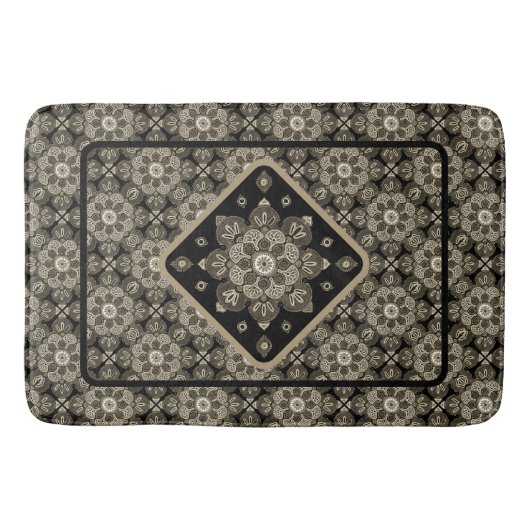 ボホバスマットセピアとブラックメダリオンズオンブラック バスマット (正面)