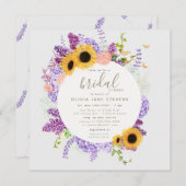 ボホバタフライサンフラワー薄紫フローラブライダルシャワー 招待状 (正面/裏面)