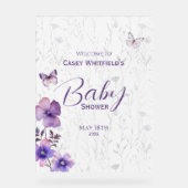 ボホバタフライパープルフローラベビーシャワーへようこそ アクリルサイン (正面)