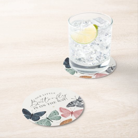 ボホバタフライベイビーシャワーコースター ラウンドペーパーコースター (インサイチュ)