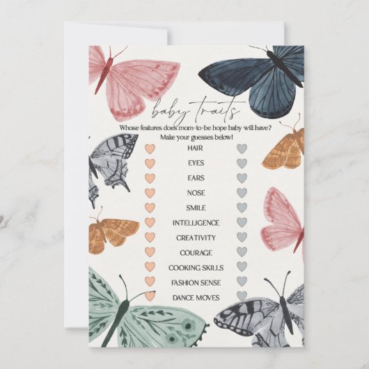 ボホバタフライベビーシャワーベビートレイトゲーム 招待状 (正面)