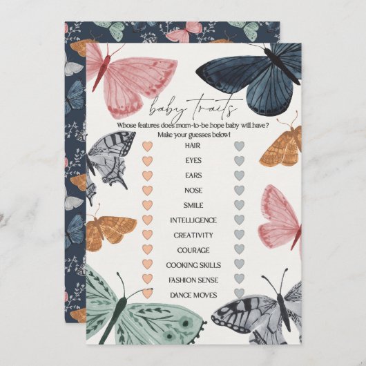 ボホバタフライベビーシャワーベビートレイトゲーム 招待状 (正面/裏面)