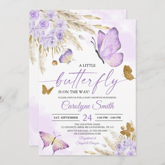 ボホバタフライベビーシャワー招待状 招待状 (正面/裏面)