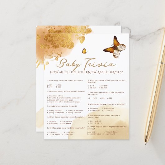 ボホバタフライベビートリビアベビーシャワーゲーム (正面/裏面インサイチュ)