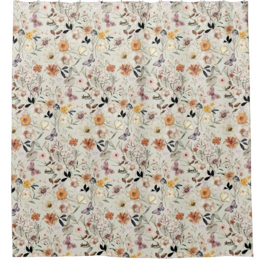 ボホバタフライワイルドフラワー シャワーカーテン (正面)