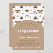 ボホバタフライ自然レインボーニュートラルベビーシャワー 招待状 (正面/裏面)