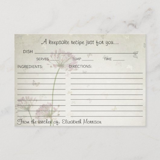 ボホバタフライ&フラワーズブライダルシャワーレシピ エンクロージャーカード (正面)