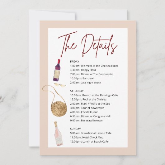 ボホバチェロレッテワイナリー週末の日程 招待状 (裏面)