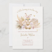 ボホバニーラビットピンクの女の子ベビーシャワー 招待状 (正面)