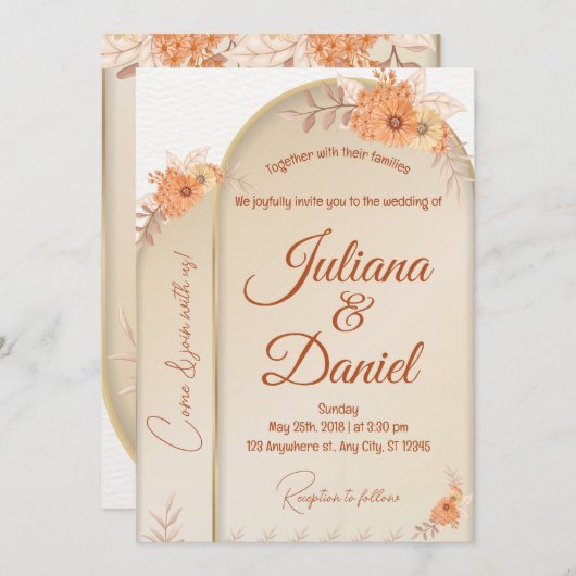 ボホバプテスマ招待状パンパスグラスボホ結婚ズ 招待状 (正面/裏面)