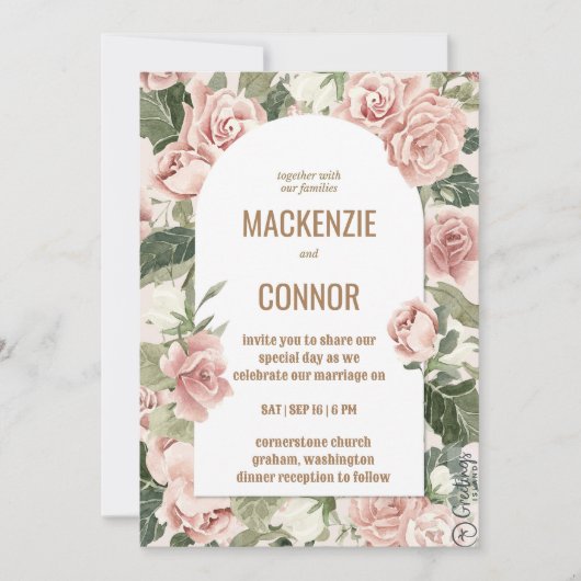 ボホバラほこりっぽいピンクフレーム – 結婚式招待状 招待状 (正面)