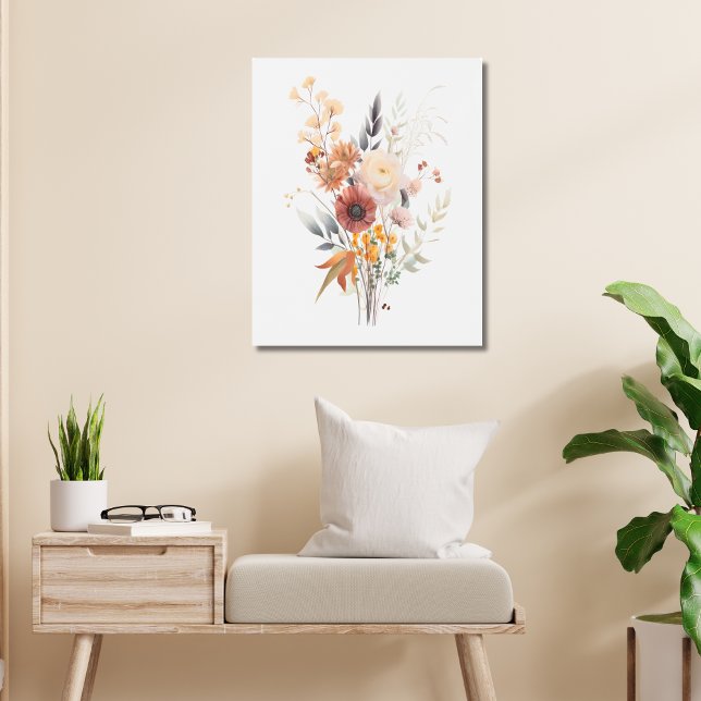 ボホバラピーチイエローブルーベージュフローラ植物学 メタルプリント (Boho Floral Botanical Metal Print with the following colors: Rose, Peach, Yellow, Beige and Blue
)