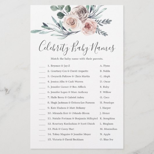 ボホバラベビーシャワー有名人ベビーネームゲーム (正面)