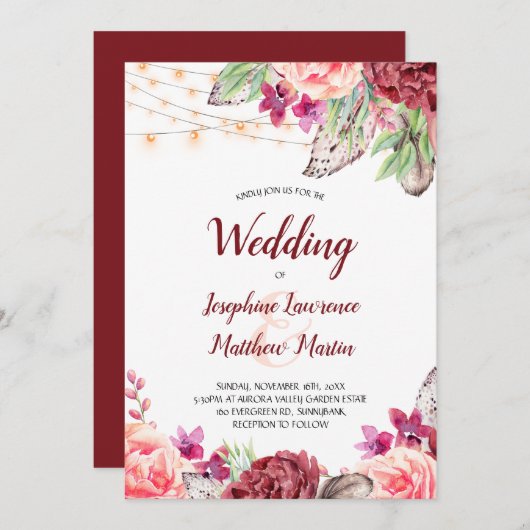 ボホバラ羽結婚灯 招待状 (正面/裏面)