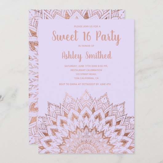 ボホバラ金ゴールドフローラマンダラベンダースウィート16 招待状 (正面/裏面)