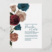 ボホバラ金ゴールド、ティール（緑がかった色）、ブルゴーニュ結婚ーズ 箔招待状 (正面)