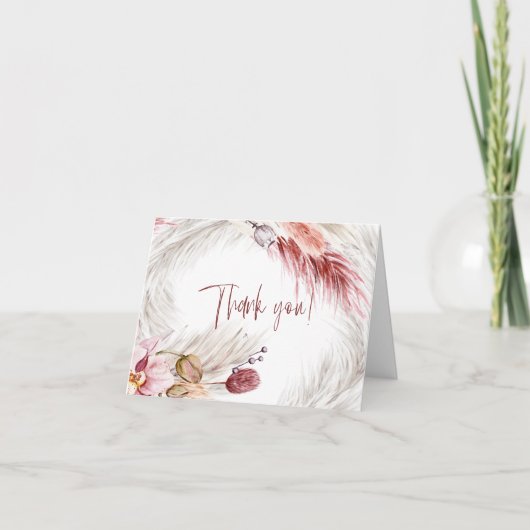 ボホバーグン素朴ディ赤面ピンクアイボリーパンパスグラス サンキューカード (正面)