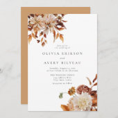 ボホバーンオレンジオータム秋結婚フローラの招待 招待状 (正面/裏面)