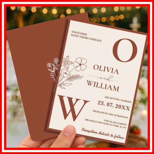 ボホバーンオレンジテラコッタ素朴結婚ズ 招待状