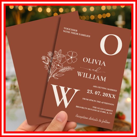 ボホバーンオレンジテラコッタ素朴結婚ズ 招待状