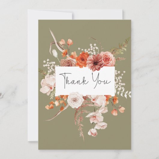 ボホバーンオレンジフローラアーチモノグラムセージ サンキューカード (正面)