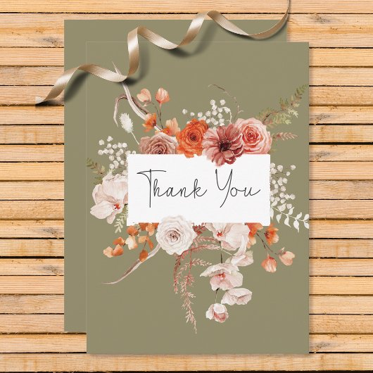 ボホバーンオレンジフローラアーチモノグラムセージ サンキューカード