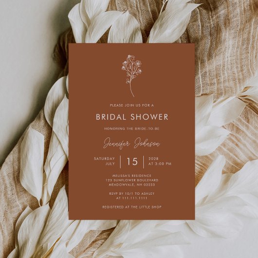 ボホバーンオレンジワイルドフラワーブライダルシャワー 招待状