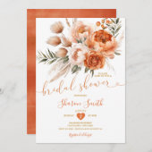ボホバーンドオレンジコーラルフラワーズブライダルシャワー 招待状 (正面/裏面)