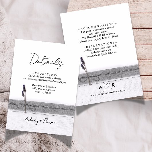 ボホバ素朴ーラップウッドラベンダー結婚の詳細 エンクロージャーカード