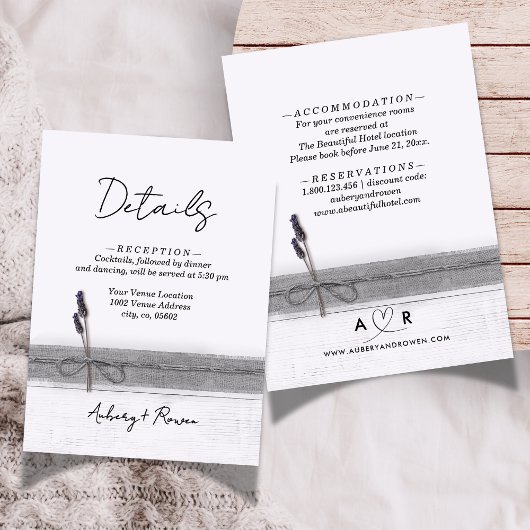 ボホバ素朴ーラップウッドラベンダー結婚の詳細 エンクロージャーカード