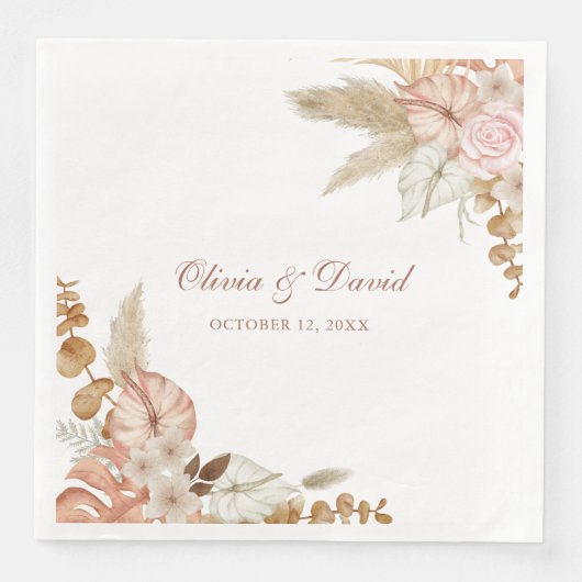 ボホパエレガントパスグラスフローラ結婚ズ・ナプキンス スタンダードランチョンナプキン (正面)