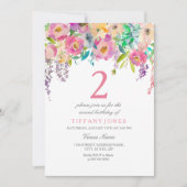 ボホパステルウォーターカラーフラワーズセカンドバースデーパーティー 招待状 (正面)