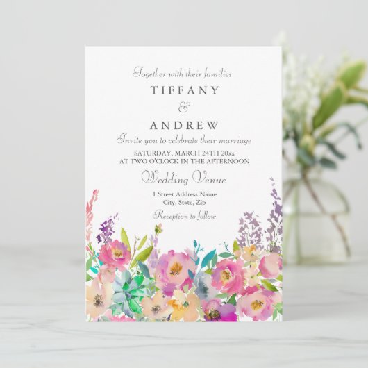 ボホパステルウォーターカラーフローラ結婚式招待状 招待状 (スタンド正面)