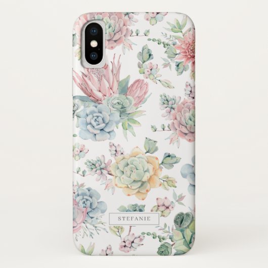 ボホパステルウォーターカラー多肉植物パターンカスタム Case-Mate iPhoneケース (裏面)