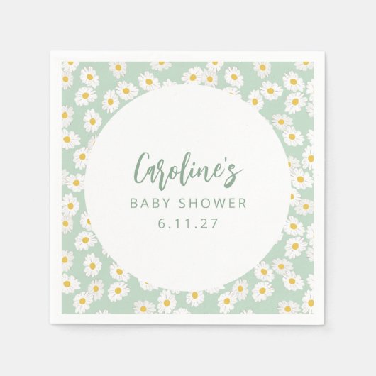 ボホパステルセージデイジーフローラカスタムベビーシャワー スタンダードカクテルナプキン (正面)