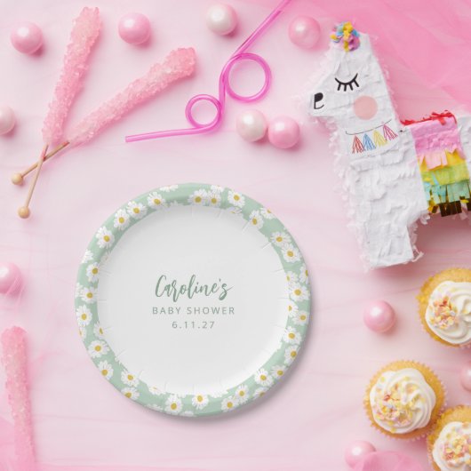 ボホパステルセージデイジーフローラカスタムベビーシャワー ペーパープレート (パーティー)