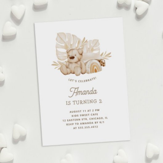 ボホパステルテディベアのおもちゃ。かわいい子供の誕生日 招待状