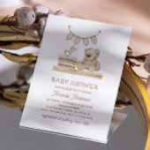 ボホパステルテディベア | ソフトニュートラルベビーシャワー 招待状