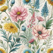 ボホパステルピンクイエローワイルドフラワーズチャーム フリースブランケット