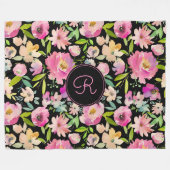 ボホパステルピンクグリーンフローラ水彩植物学 フリースブランケット (正面(横))