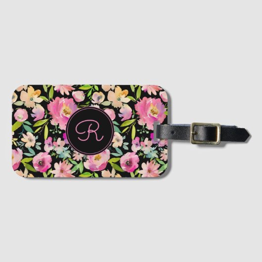 ボホパステルピンクフローラ水彩植物学 ラゲッジタグ (正面横)