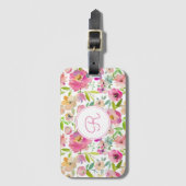 ボホパステルピンクフローラ水彩植物学 ラゲッジタグ (正面縦)