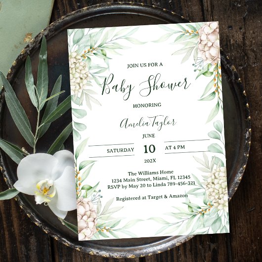 ボホパステルフローラ男女兼用ベビーシャワー 招待状