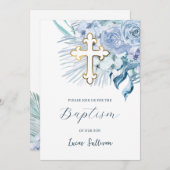 ボホパステルブルーバプテスマ 招待状 (正面/裏面)