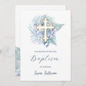 ボホパステルブルーブーケバプテスマ 招待状 (正面/裏面)