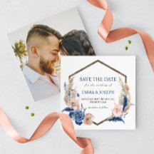 ボホパステルブルー&赤面シックフローラ保存日付